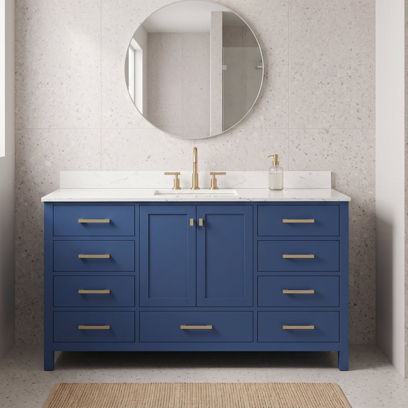 Meuble-lavabo en bois massif 60 po avec lavabo simple et armoire de rangement