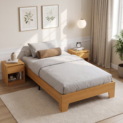 Cadre de lit plateforme en bois de format California King, profil bas, avec lattes en bois silencieuses