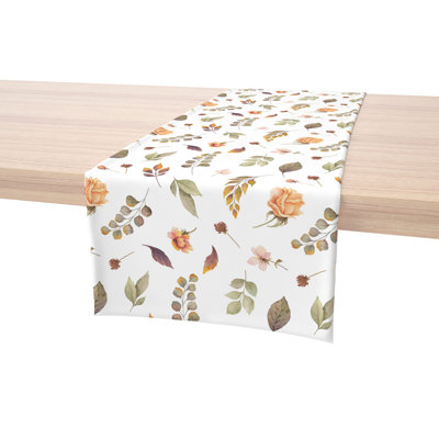 Table Runner, 100% Cotton, 16X72", Falling Leaves & Flowers