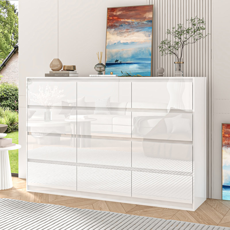 Commode 12 po à 12 tiroirs ultrabrillante, White