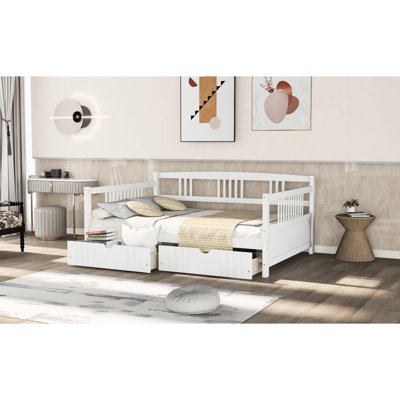White Full Daybed With Two Drawers - Frame, Space Saving Nature, Multi-Functional Object, Easy Assembly Guide Size In Solid Pine Build, Function, Commodity, Directions