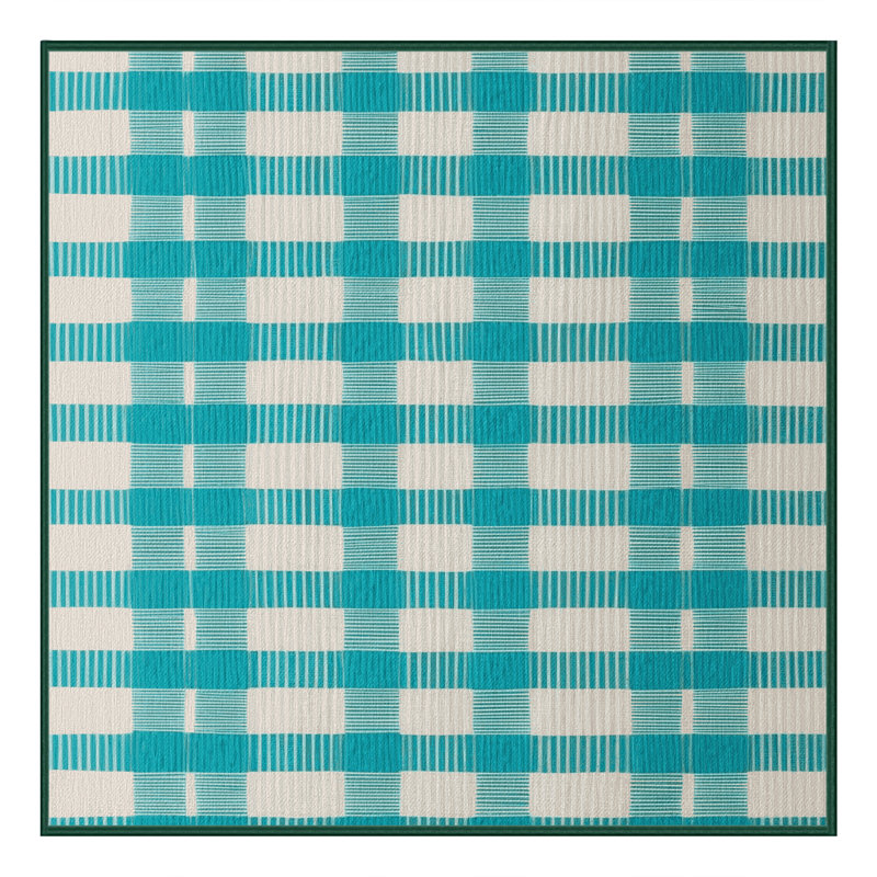 Machine Washable Checkered Green Area Rug, Square 8'