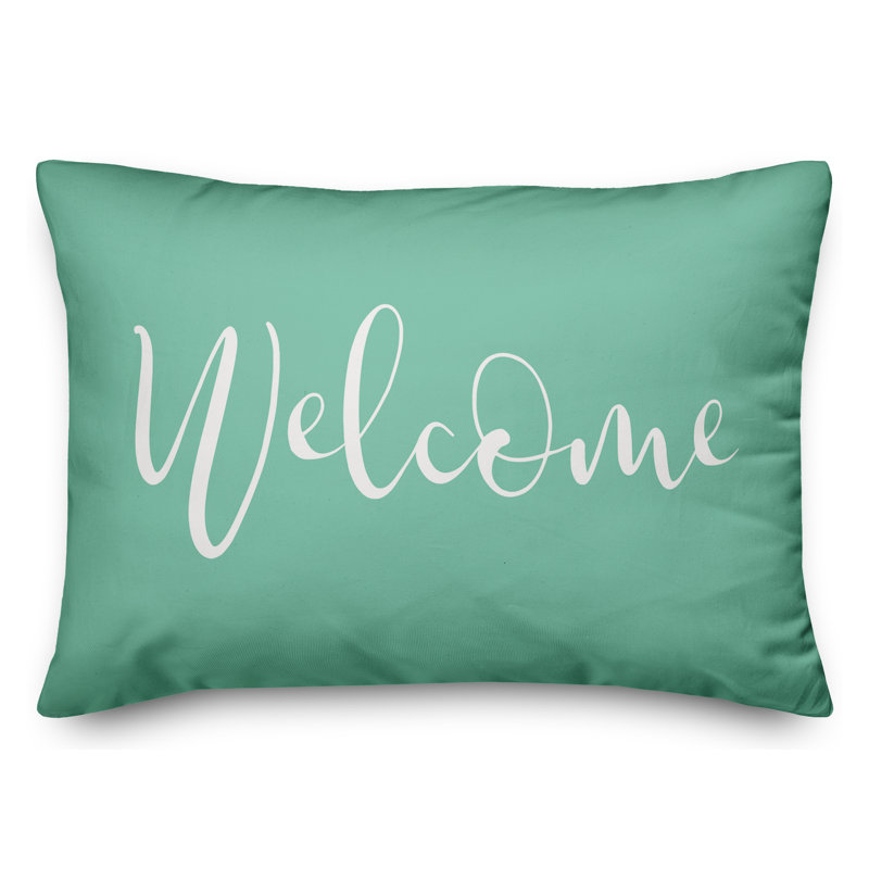 Textual Outdoor Reversible Throw Pillow, Mint Green