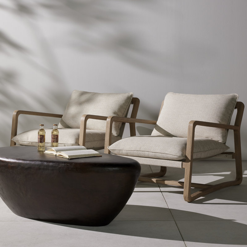 Lane Outdoor Teak Lounge Chair, Washed Brown, Faye Sand