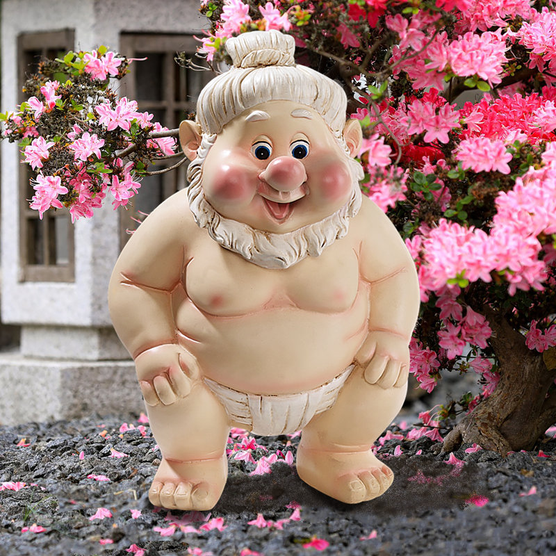 10" Beige Resin Sumo Gnome Garden Statue