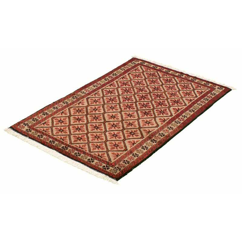 Tapis brun clair / rouge en laine noué à la main