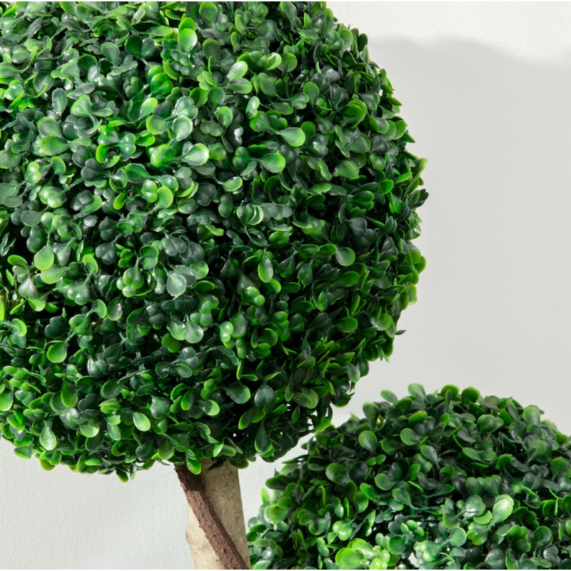 Faux Boxwood Topiary Set with Weighted Pots, Low Maintenance Artificial Green Home Decor,Set of 2