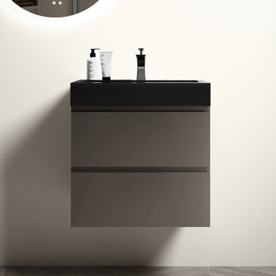 Meuble-lavabo de 24 po avec lavabo - tendance et fonctionnel, grand rangement, mouvement silencieux, grand volume de rangement biseauté,