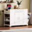 Îlot de cuisine cannelé avec armoire de rangement pour poubelle, prise de courant, support de rangement interne, îlots de cuisine roulants sur 5 roues avec 3 tiroirs, 3 supports latéraux ouverts pour poubelle de 10 gallons, blanc-351402770