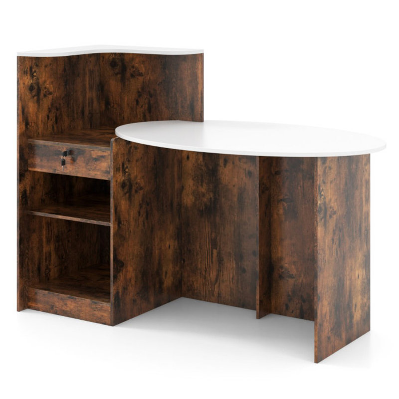 Bureau de réception moderne avec comptoir ovale, Blanc/brun rustique