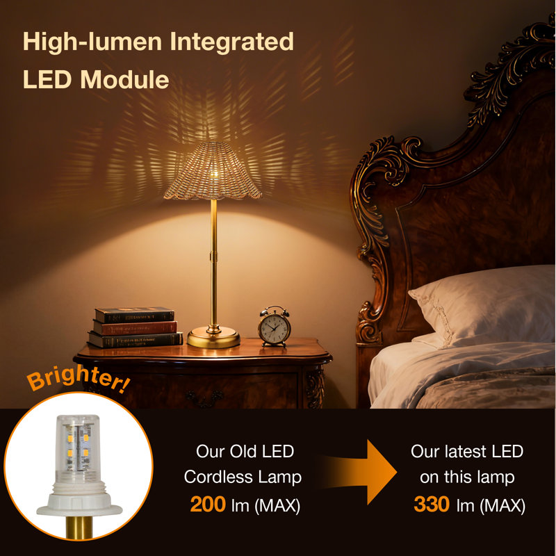  Lampe de table 20,5 po de hauteur sans fil en rotin Boho, pile rechargeable de 5 200 mAh, intensité variable à 3 niveaux, DEL intégrée de 320 lumens maximum, pour la table de salle à manger de l'hôtel