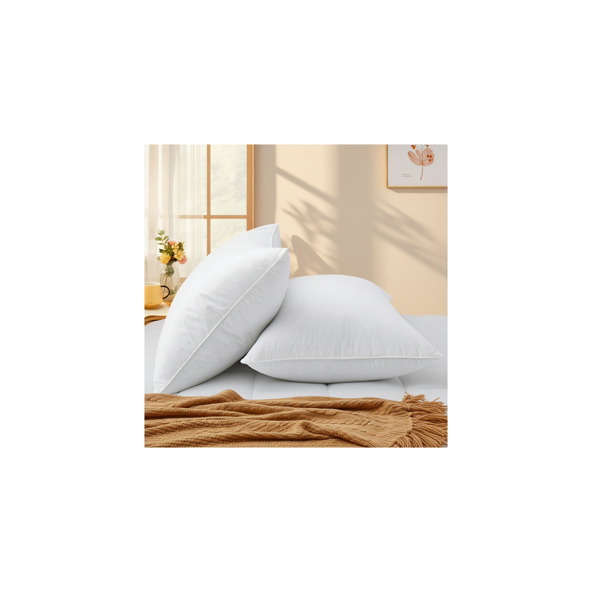 Goose Feather Plush Support Pillow - 100% Cotton Shell, Soft Yet Supportive, Standard