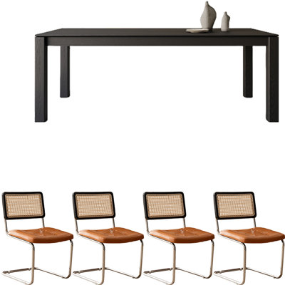 Black Ash    Wood    Slab    Dining Set