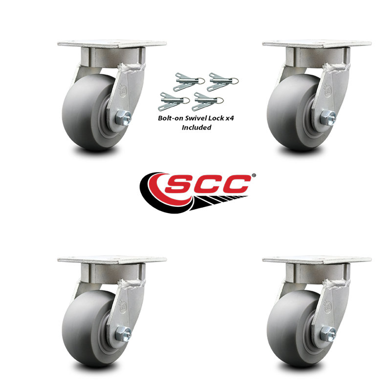 Roulettes pivotantes en caoutchouc 4 po Kingpinless