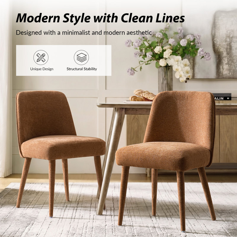 Verity Modern Upholstered Dining Chair With Ergonomic Design Set Of 4, Caramel