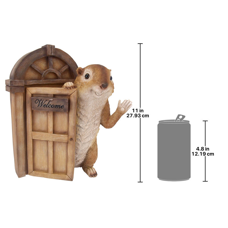 Hand-Painted Brown Resin Squirrel Welcome Door Sculpture