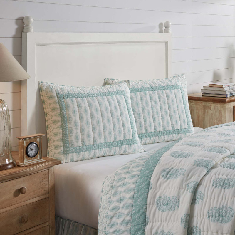Avani Cotton Blend Paisley Sham Set, Sea Glass/Fresh White, Standard