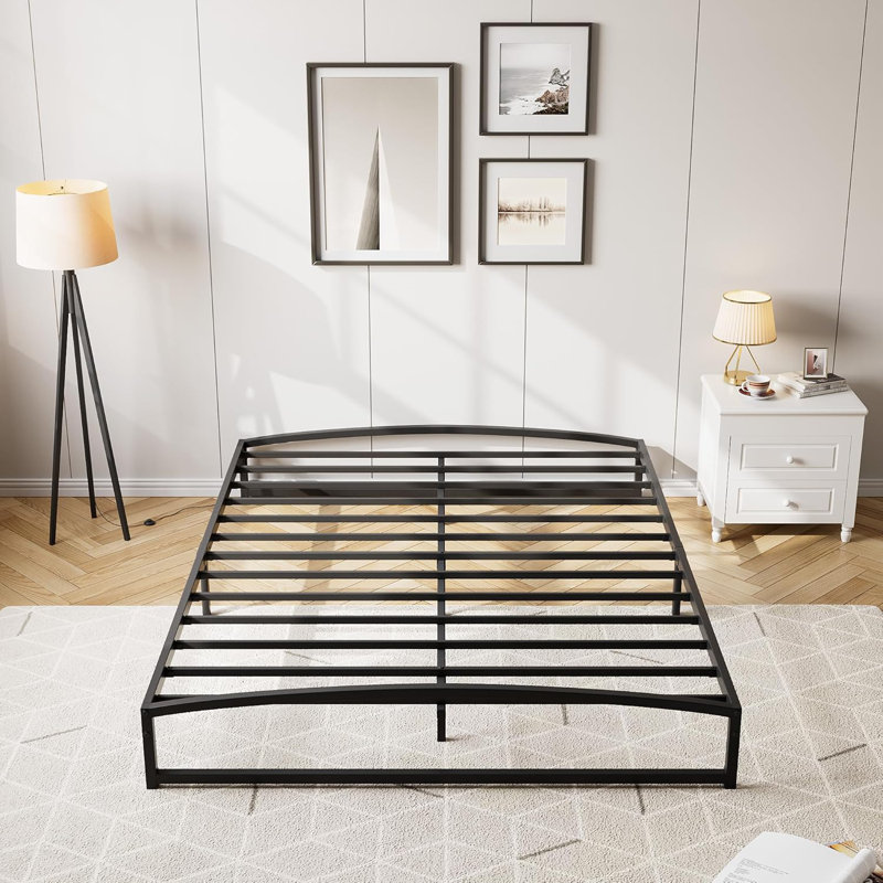 Structure de lit plateforme en métal avec arche, lattes de soutien robustes et robustes, noir, 10 pouces, Grand lit