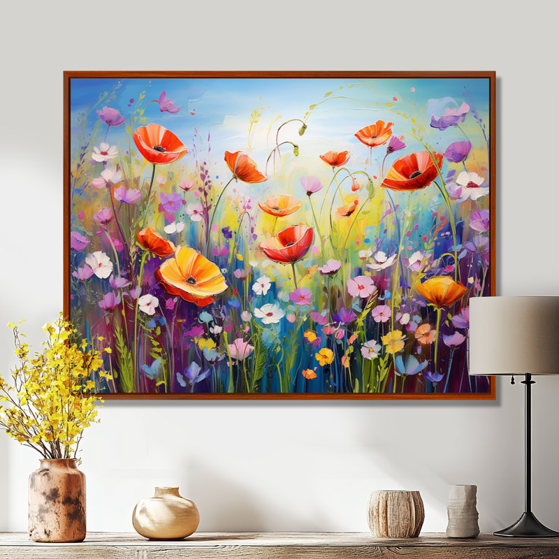 Fleurs sauvages - Rhapsodie florale - impressions encadrées, H 16 po x l 32 po x P 1 po, Cadre flottant brun