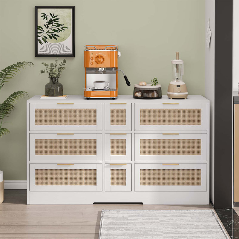9- Drawer Rattan Storage Chest, White