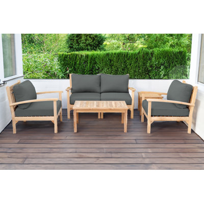 Huntington 5 Piece Teak Loveseat Seating Group with Sunbrella Cushions