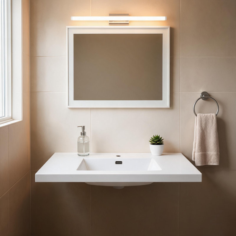 Lavabo de salle de bain en résine blanche brillante de 42 pouces avec une construction moderne et durable