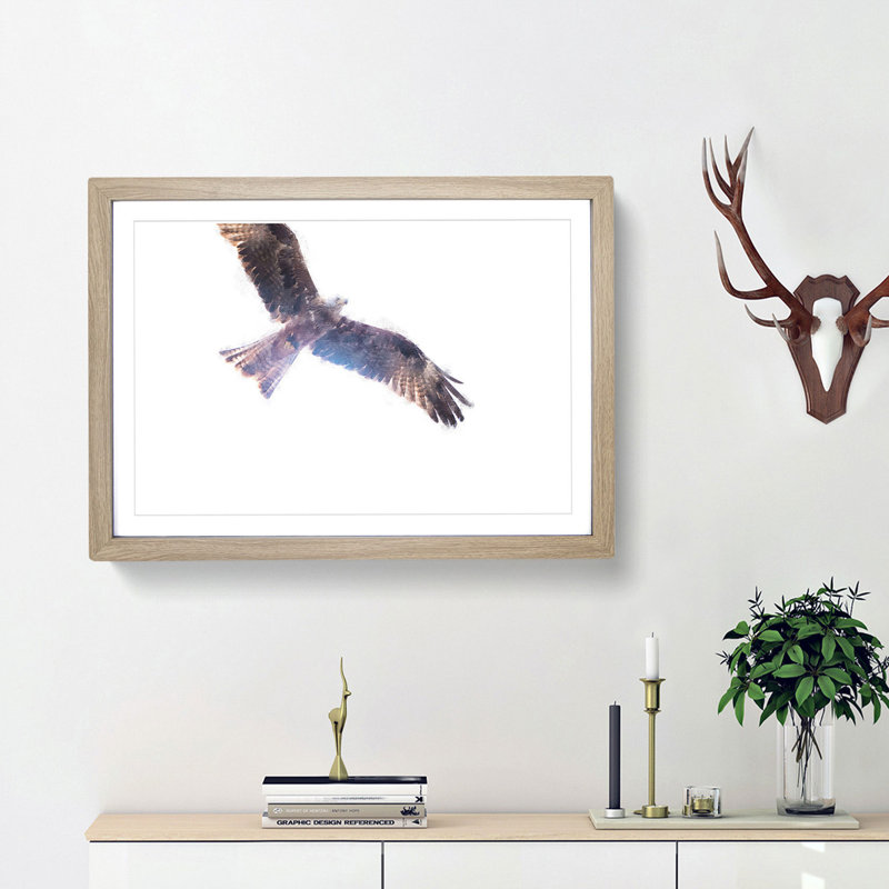 Flying Eagle - Picture Frame Graphic Art Print, 45cm H x 63cm W x 2cm D, Oak Framed