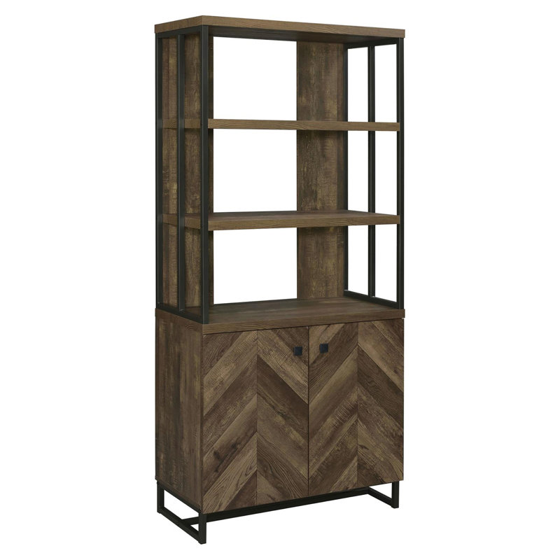 Rustic Oak Herringbone 2-Door Bookcase