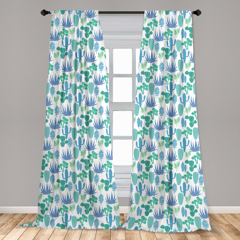 Succulent Floral Semi-Sheer Rod Pocket Curtain Panels, 28" x 63"