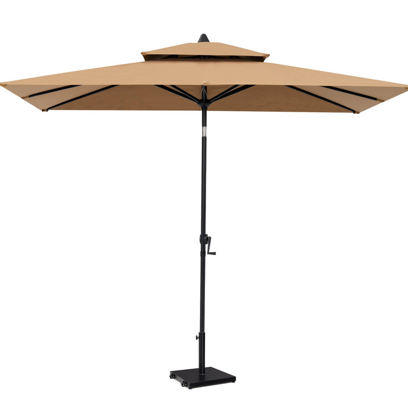  Parasol de marché rectangulaire 59 po x 106 po, base lestée avec roulettes incluses, Tanné