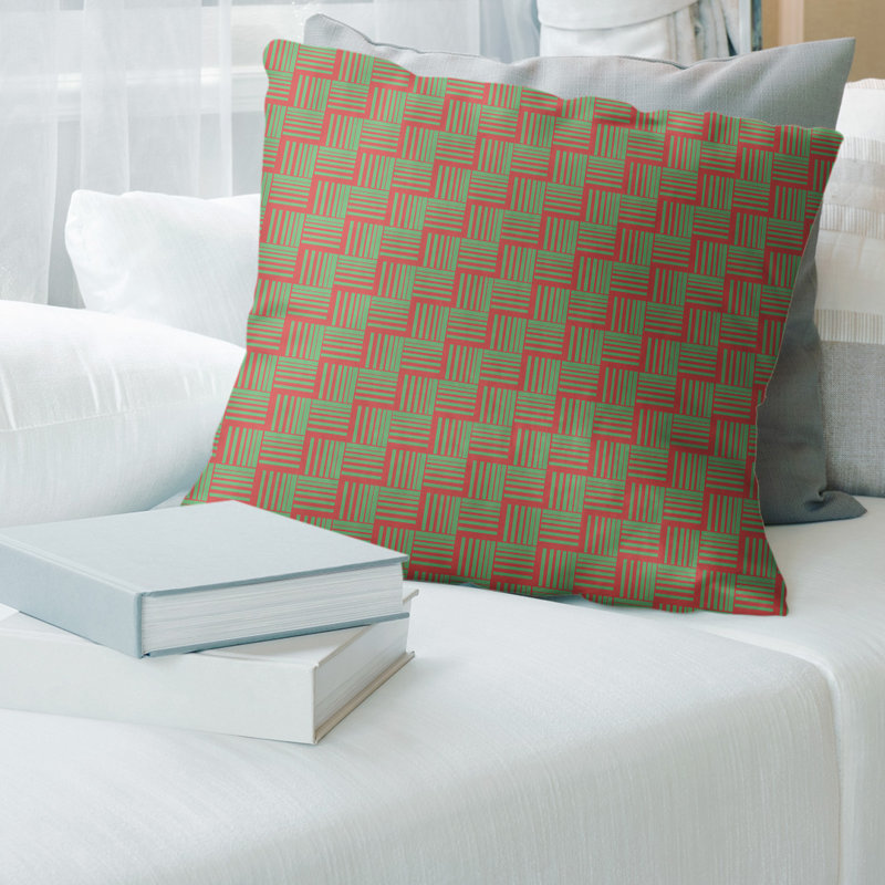 Housse et insert de coussin carré à chevrons, 26 po x 26 po, Vert foncé / rouge
