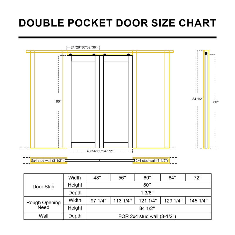 Sliding Pocket Door White Standard Door with Hardware Kit Set, 64" x 80"