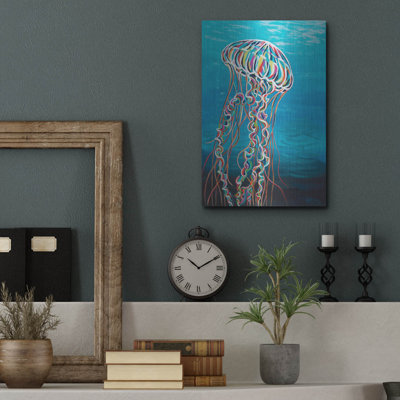 Art mural en métal Rosecliff Heights «Colorful Jellyfish» par Carolee Vitaletti