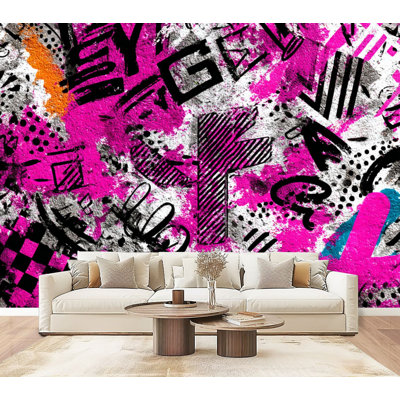 Peel and Stick Wallpaper Abstract chaotic urban graffiti words sprays Grunge texture Wall Murals 69"H x 96"W Removable PVC Wall Paper Self-Adhesive Wall Paintings Art Decor for Bedroom Living Room Nursery