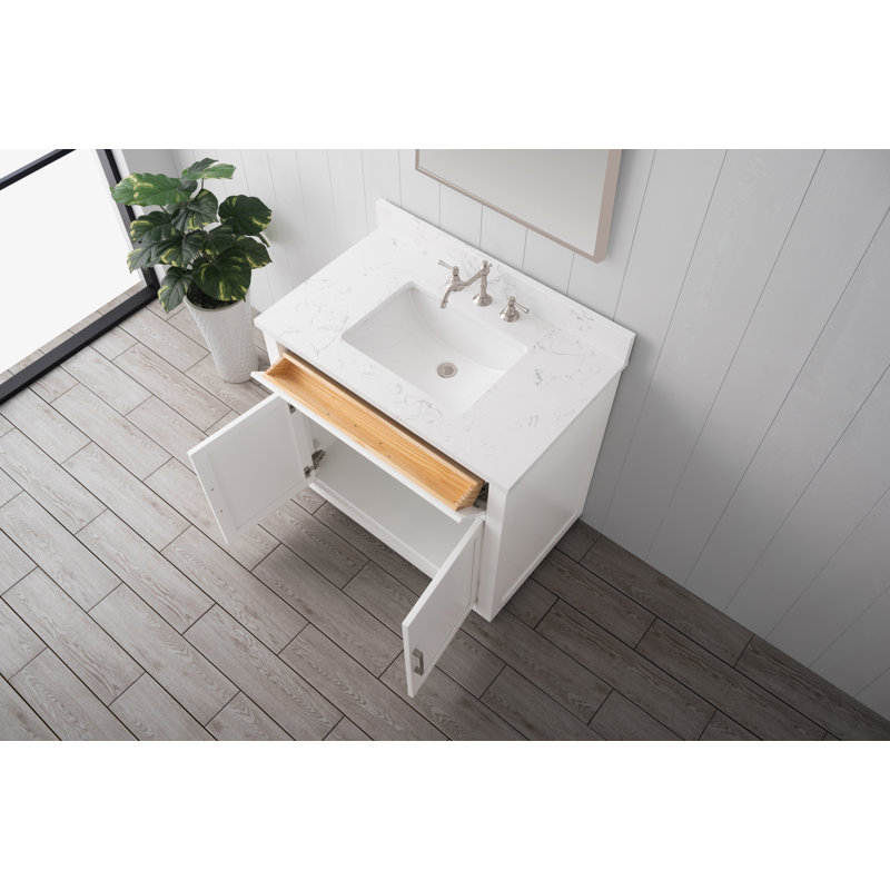 Ingalls 36'' Freestanding Single Bathroom Vanity with  Engineered Stone Top, White, Soft Carrara White