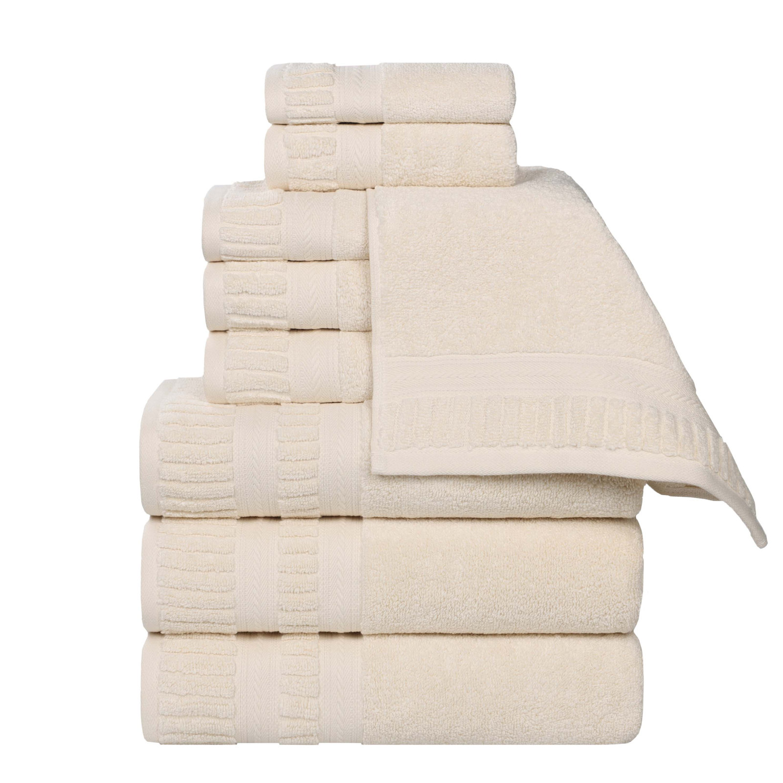 Zero-Twist Cotton Towel Set, Ivory, 9 Piece Towel Set