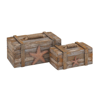 Ensemble de boîte décorative en bois brun avec étoiles de mer