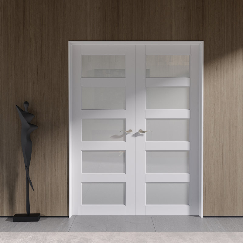 Porte de garde-manger intérieure en verre givré à 5 verres avec ensemble de quincaillerie French Doors, 60 po x 96 po