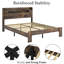 Très grande base de lit en bois avec tête de lit à DEL avec rangement, 2 fonctions silencieuses, pas de sommier, temps d'assemblage rapide, grande luminosité sous la plateforme, performance silencieuse, sans effort