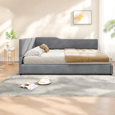 Spacious Modern L-shaped Daybed, Corduroy Upholstered, Home And Entertaining