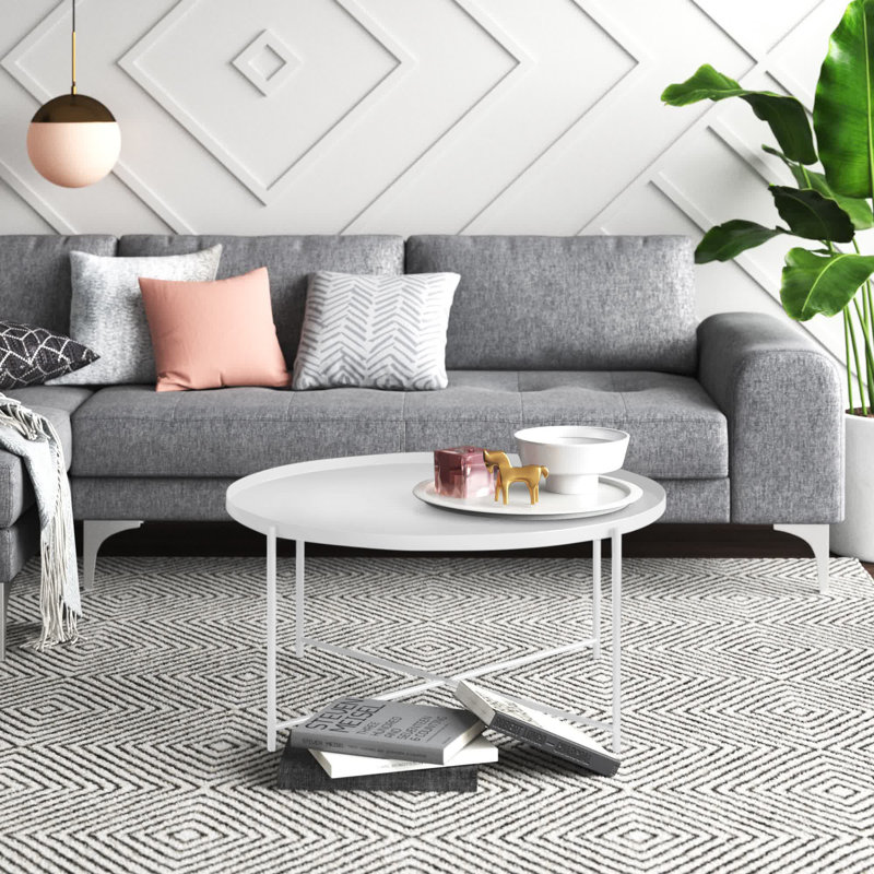 Table basse ronde en acier avec plateau amovible Rhonda , Blanc