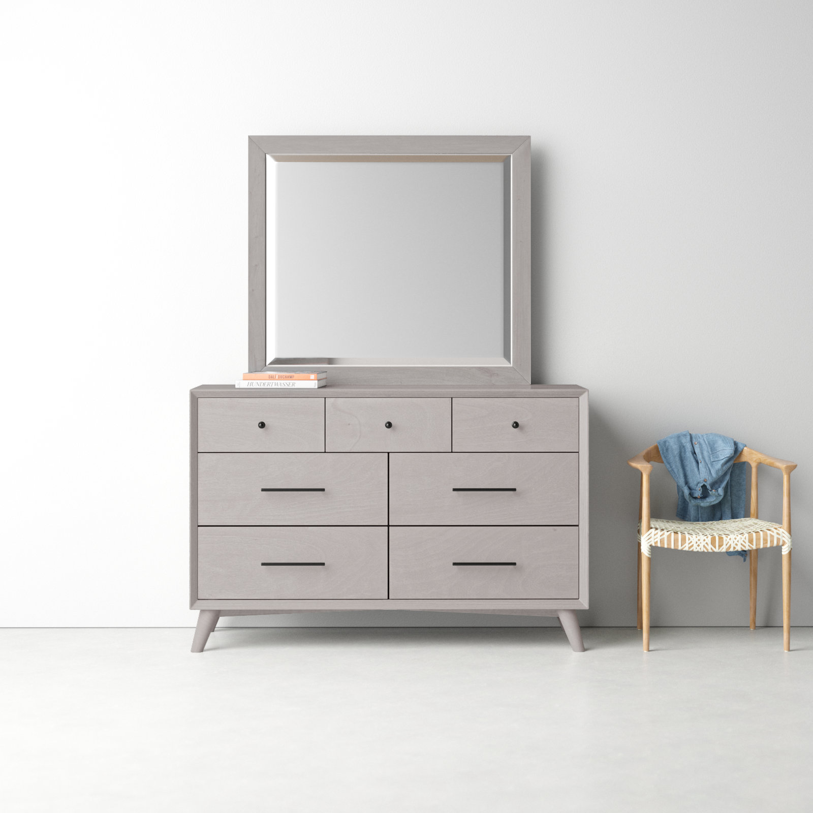 Williams 7 - Drawer Dresser with Mirror, Gray