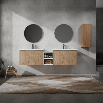 Meuble-lavabo mural 72 po avec lavabo et armoire d'appoint 72 po