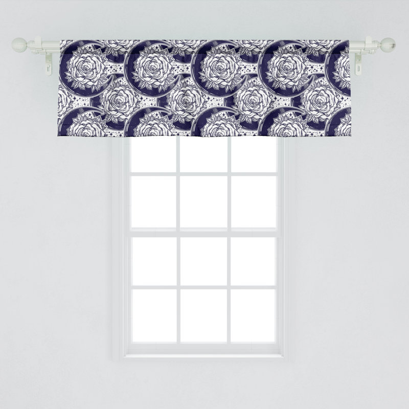 Cantonnière Ambesonne en paquet de 2 roses bohémiennes et lune indigo blanc, L 54 po x L 12 po