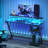 Computer Desk with LED Lights & Power Outlets, Gaming Desk with Monitor Stand and Storage Shelves-1211718334