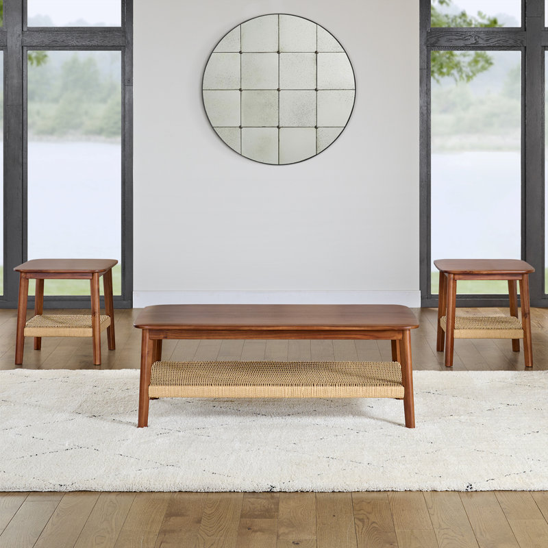 Ensemble de 3 tables de salon en bois d'acacia Aubreyelle (châtaignier chaud)