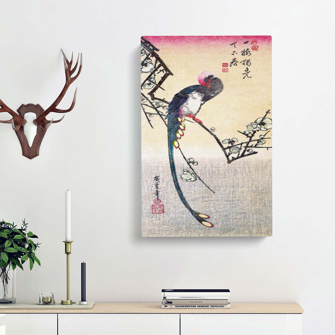 A Bird on a Plum Branch by Utagawa Hiroshige - Wrapped Canvas