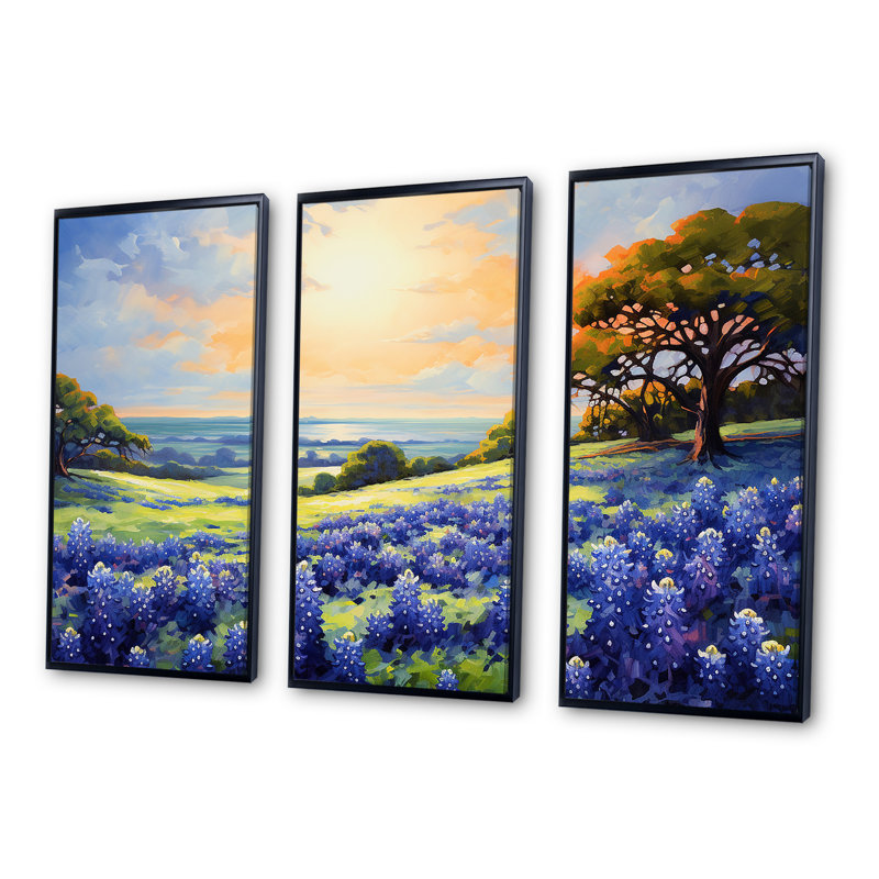Ensemble de salon Blue Bonnets Ballet Meadows I - Blue Bonnets, Cadre flottant noir, H 32 po x l 48 po x P 1 po