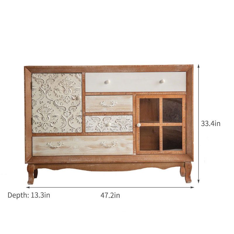 Retro Distressed Solid Wood Accent Cabinets