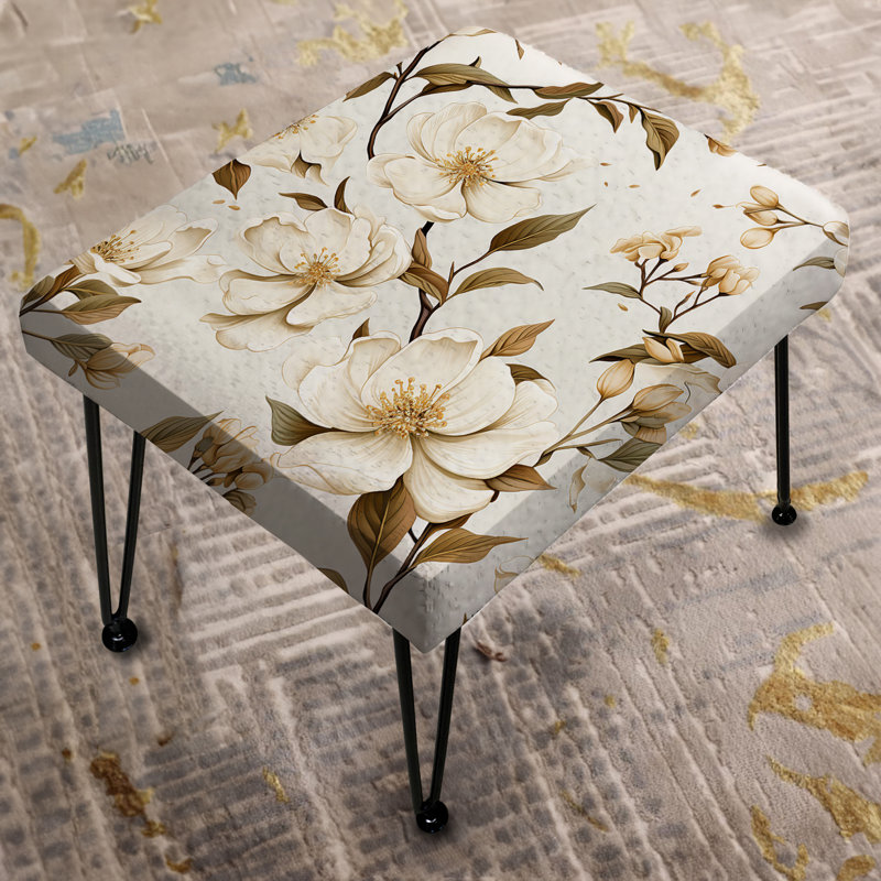 White Poppies Floral Tranquility - Repose-pieds rectangulaire floral